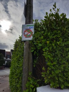 On the spot fine Dog Fouling sign on Trees Road Lower at junction with Sycamore Road