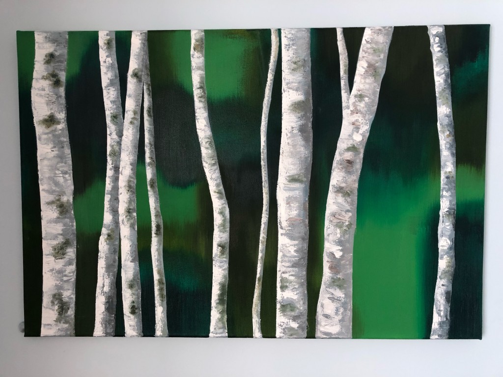 By Niamh Hughes. Inspired by the silver birches near the pedestrian crossing on South Avenue, from the Church to Deerpark.